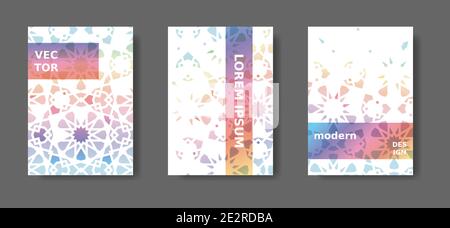 Rainbow Geometric poster, catalogo, rivista, report set moderno. Copertina Vector A4 con mosaico arabesco Illustrazione Vettoriale