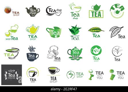 Set vettoriale di tea shop e caffè loghi Illustrazione Vettoriale