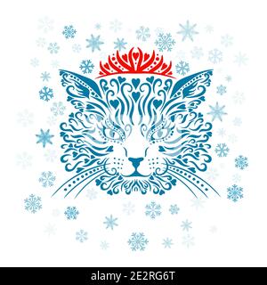 Grafica stilizzata gatto queen faccia. gatto con corona. Illustrazione vettoriale Illustrazione Vettoriale