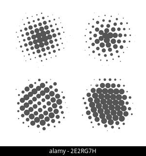 Mezzitoni cerchio. Cerchi punteggiati astratti, mezzitoni rotondi sfumatura di punti geometrici e texture pop art. Set di vettori di gradazione DOT spray. Illustrazione Illustrazione Vettoriale