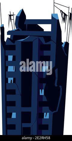 Edificio distrutto, struttura danneggiata, conseguenze di un disastro, cataclisma o guerra, vettore cartoon illustrazione isolata Illustrazione Vettoriale