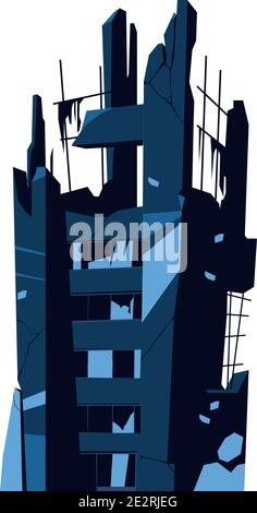 Edificio distrutto, struttura danneggiata, conseguenze di un disastro, cataclisma o guerra, vettore cartoon illustrazione isolata Illustrazione Vettoriale