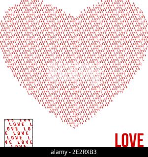 Cuore rosso su sfondo bianco con la parola Amore. Modello vettoriale Illustrazione Vettoriale