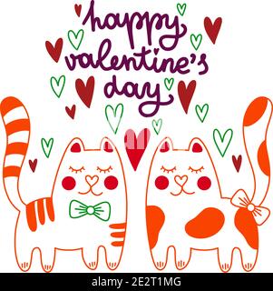 Bella card per San Valentino. Coppia di gatti innamorati. Illustrazione Vettoriale
