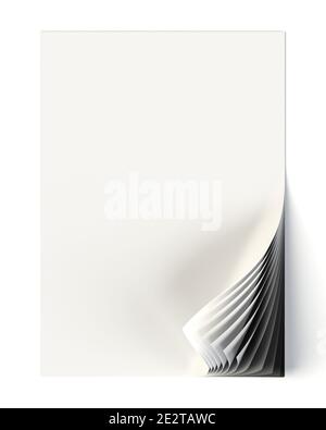 Documento Bianco mock up con monocromatico angolo arricciato. Graphic design elemento. Business corporate identity, annuncio, pagina web, poster con turnin Foto Stock