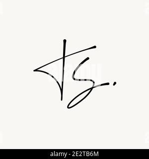 Logo monogramma T S TS. TS iniziali o icona minimaliste per la scrittura a mano in uno stile scritto a mano. Illustrazione vettoriale minimalista in bianco e nero. Illustrazione Vettoriale