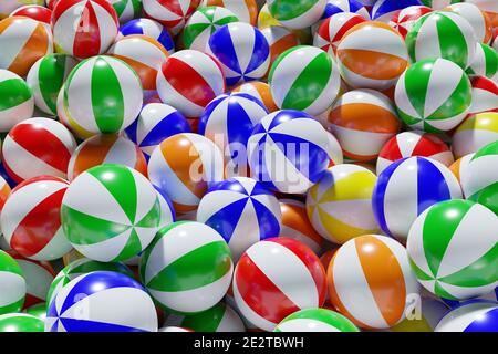 Sfondo colorato delle palline da spiaggia. illustrazione 3d. Foto Stock