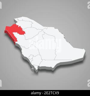 Posizione della regione di Tabuk all'interno della mappa isometrica 3d dell'Arabia Saudita Illustrazione Vettoriale