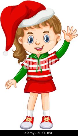 Carino ragazza che indossa costumi di Natale cartoon illustrazione di carattere Illustrazione Vettoriale