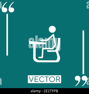 Studente di bastone uomo seduto su una sedia in classe scrivania icona vettore icona lineare. Linea tratto modificabile Illustrazione Vettoriale