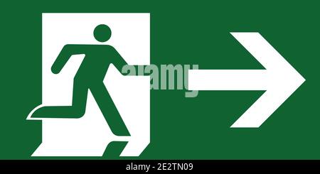 Simbolo segnale di uscita di emergenza lato destro vettore verde iso 7010 Illustrazione Vettoriale