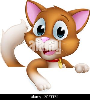 Cartello del personaggio animale cartoon PET Kitten carino Illustrazione Vettoriale