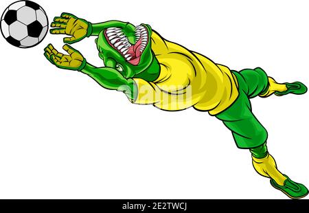 Dinosauro Soccer Football Player mascotte sportive Illustrazione Vettoriale