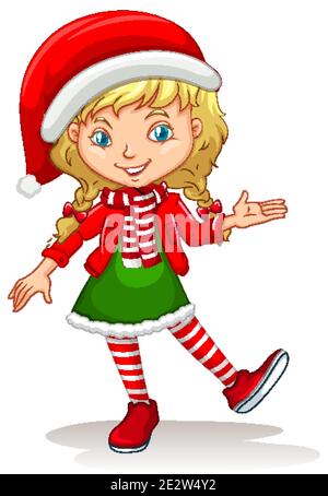 Carino ragazza che indossa costumi di Natale cartoon illustrazione di carattere Illustrazione Vettoriale