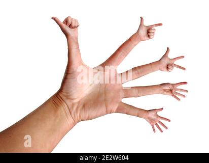 Una, due, tre, quattro, cinque, mano con le dita di conteggio. Montaggio Foto Stock