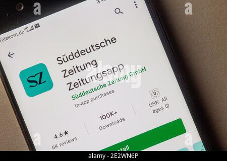 Neckargemuend, Germania: 15 gennaio 2021: Icona dell'app della rivista tedesca 'Z', Süddeutsche Zeitung (giornale della germania meridionale) su google Foto Stock
