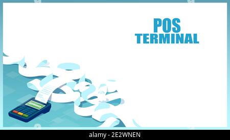 Vettore di un terminale POS con una ricevuta molto lunga su sfondo bianco Illustrazione Vettoriale