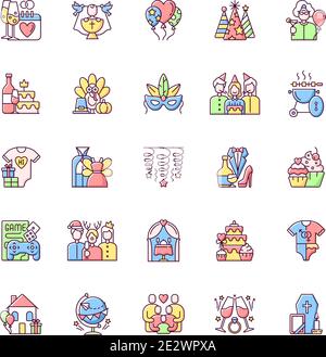 Set di icone a colori RGB per famiglie Illustrazione Vettoriale