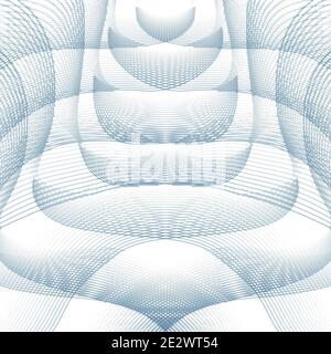 Intricato ornamento grigio. Schema lineare simmetrico. Design guilloche. Vettore astratto techno background. Linee sottili ondulate. Curve di curvatura squiggly. EPS10 Illustrazione Vettoriale