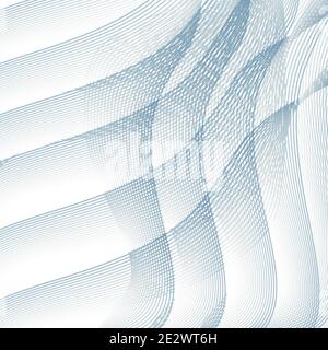 Pattern tecnologico line-art. Curve di ordito grigio chiaro, sfondo bianco. Linee incrociate sottili e ondulate. Disegno astratto vettoriale. Scienza, concetto industriale Illustrazione Vettoriale