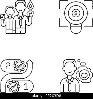 Set di icone lineari dei valori aziendali Illustrazione Vettoriale