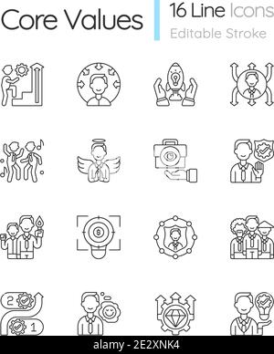 Set di icone lineari dei valori fondamentali Illustrazione Vettoriale
