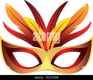 maschera dorata mardi gras con disegno vettoriale delle piume Illustrazione Vettoriale