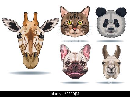 fascio di cinque animali domestici e icone selvatiche illustrazione vettoriale design Illustrazione Vettoriale