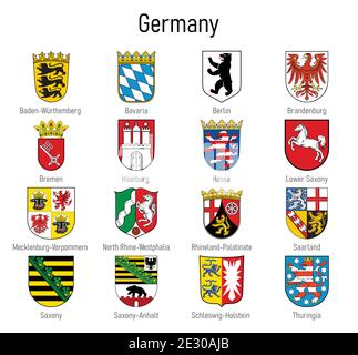 Stemma degli stati della Germania, tutte le regioni tedesche emblema collezione Illustrazione Vettoriale