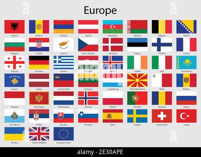 Serie di bandiere Paesi europei, tutta la raccolta di bandiere europee Illustrazione Vettoriale