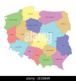 Mappa colorata di alta qualità della Polonia con i suoi confini le regioni Illustrazione Vettoriale