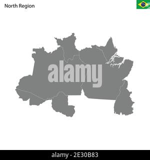 Mappa di alta qualità Regione del Nord del Brasile, con i confini degli stati Illustrazione Vettoriale