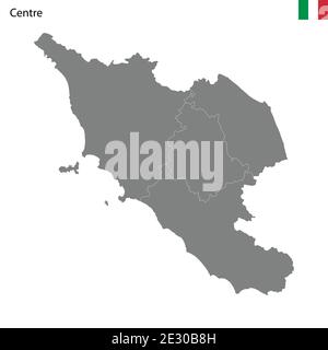 Mappa di alta qualità Regione centrale d'Italia, con confini delle province Illustrazione Vettoriale