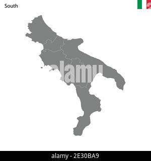 Mappa di alta qualità Regione Sud d'Italia, con confini delle province Illustrazione Vettoriale