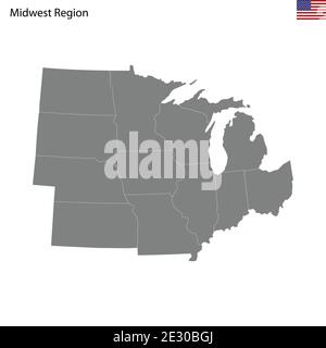 Mappa di alta qualità della regione del Midwest degli Stati Uniti d'America con i confini degli stati uniti Illustrazione Vettoriale