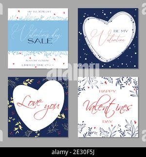 Biglietti d'auguri per il buon giorno di San Valentino. Modelli di arte quadrata astratta alla moda. Adatto per post sui social media, app mobili, banner e web intern Illustrazione Vettoriale