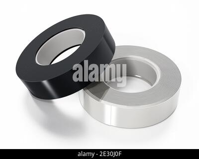 Nastri elettrici in bianco e nero isolati su sfondo bianco. Illustrazione 3D. Foto Stock