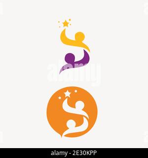 vettore di logo per l'adozione del bambino e la cura della comunità Illustrazione Vettoriale