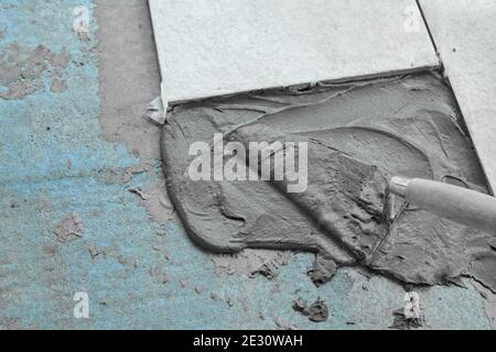 Struttura di parete o Malta di calcestruzzo fresco su cantiere. Foto Stock