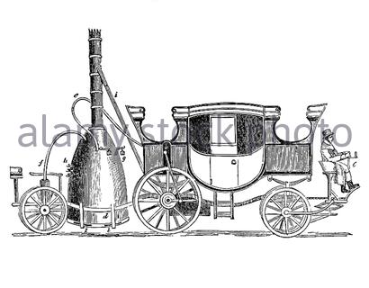 Carrozza a vapore, illustrazione vintage del 1830 Foto Stock