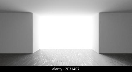 architettura astratta con pareti grigie e rendering 3d a pavimento scuro illustrazione Foto Stock