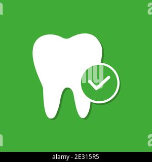 Denti sani su sfondo verde. Salute dentale. Illustrazione Vettoriale