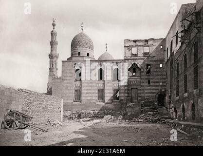 Fotografia d'epoca del XIX secolo: Archetettura, Tombe dei Califfi, Città dei morti, Egitto. Foto Stock