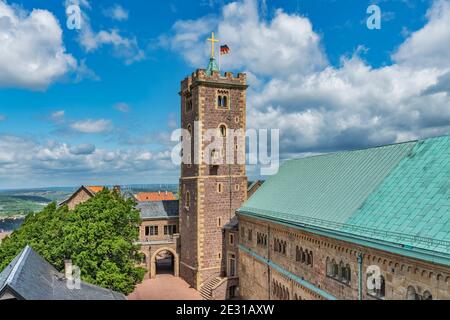 Il castello di Wartburg è stato fondato nel 1067 ed è stato dichiarato patrimonio dell'umanità dall'UNESCO dal 1999, Eisenach, Turingia, Germania, Europa Foto Stock