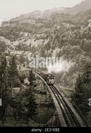 Fotografia d'epoca del XIX secolo: Ferrovia di montagna Rigi, Pilatus, Svizzera. Foto Stock