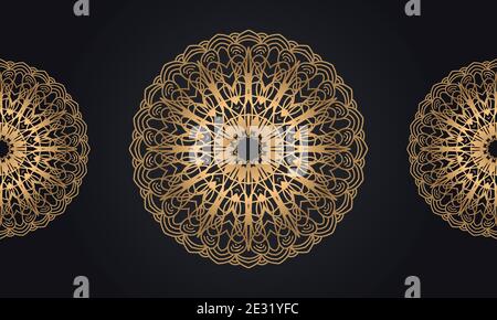 Lussuoso sfondo ornamentale design mandala in combinazione di colore nero e oro. Illustrazione Vettoriale