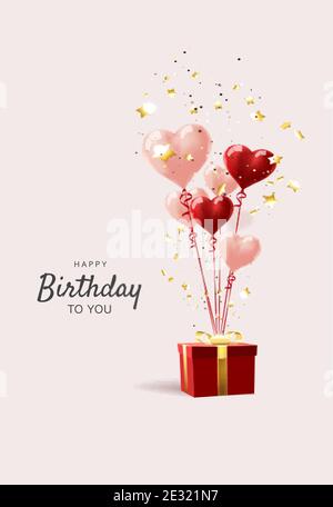 Palloncini rossi bianchi, modello concettuale di design confetti buon compleanno, sfondo Celebrazione illustrazione vettoriale. Illustrazione Vettoriale