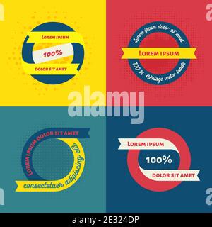 set di semplici etichette rotonde retrò e badge con nastri. Colori vintage pallete Illustrazione Vettoriale