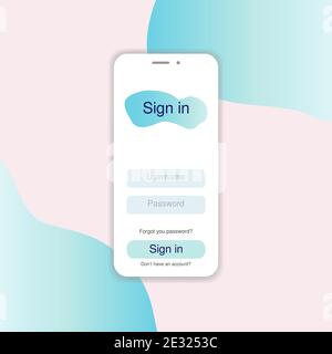 Schermata di accesso. Concetto di progettazione dell'interfaccia utente mobile pulita. Applicazione di accesso con finestra modulo password. Illustrazione di Vector Flat. Account profilo cliente Illustrazione Vettoriale