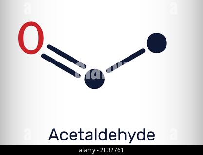 Acetaldeide, etanica, molecola CH3CHO. È chetone, è usato nella produzione di acido acetico, profumi, coloranti, farmaci, come agente aromatizzante. Scheletrico Illustrazione Vettoriale